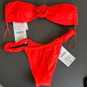 NWT Zara Bright Red Bandeau Bikini Set